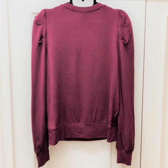 *NWOT* Express Ultra-Soft Burgundy Pleated Puff Sleeve Sweatshirt (XS-XXS) - Picture 6 of 16